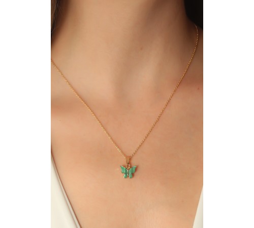 Gold Yeşil Renk Kelebek Figür Kadın Kolye