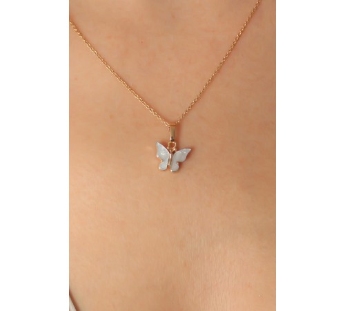 Gold Mavi Renk Kelebek Figür Kadın Kolye