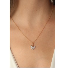 Gold Mavi Renk Kelebek Figür Kadın Kolye