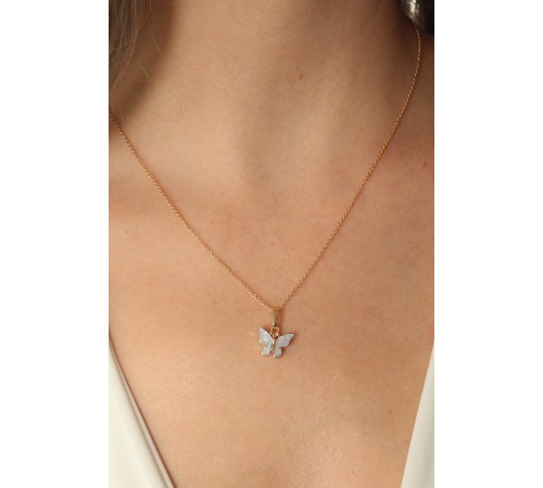 Gold Mavi Renk Kelebek Figür Kadın Kolye