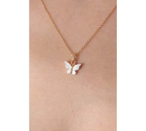 Gold Beyaz Renk Kelebek Figür Kadın Kolye
