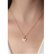 Gold Beyaz Renk Kelebek Figür Kadın Kolye