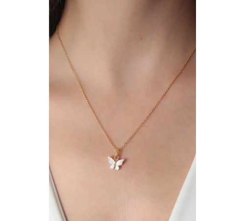 Gold Beyaz Renk Kelebek Figür Kadın Kolye