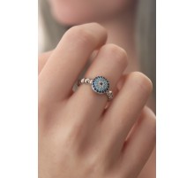 Gümüş Renk Nazar Boncuk Figür Zirkon Taş Detay Kadın Yüzük