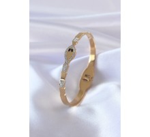 316L Çelik Gold Renk Yılan Model Zirkon Taş Detay Kadın Kelepçe