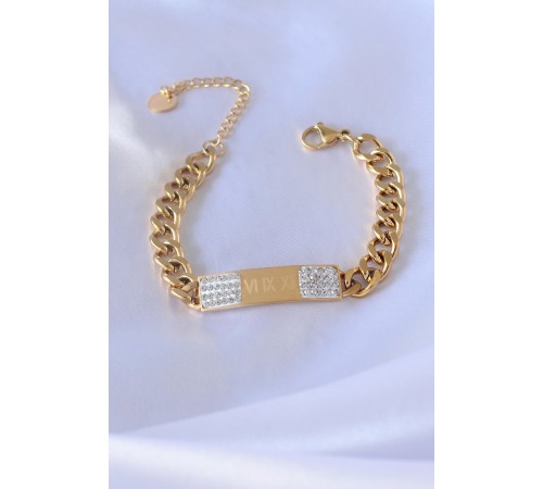 316L Çelik Gold Renk Zincir Model İşleme Detay Zirkon Taşlı Kadın Bileklik 316L Çelik Gold Renk Zincir Model İşleme Detay Zirkon Taşlı Kadın Bileklik
