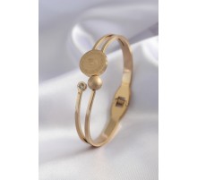 316L Çelik Gold Renk Çeyrek Altın Zirkon Taş Detay Kadın Kelepçe