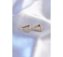 Gold Renk Zirkon Taşlı Üçgen Model Kadın Küpe