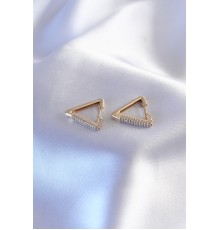 Gold Renk Zirkon Taşlı Üçgen Model Kadın Küpe