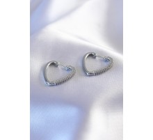 Gümüş Renk Zirkon Taşlı Kalp Model Kadın Küpe