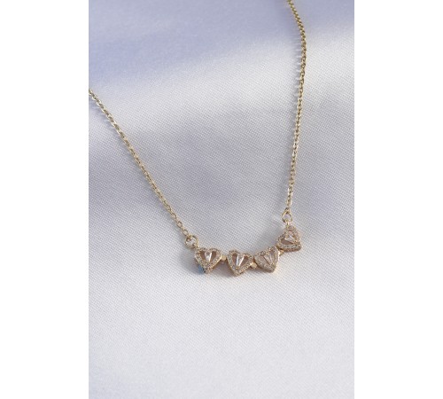 316L Çelik Gold Renk Açılır Zirkon Taşlı Yonca Model Kadın Kolye