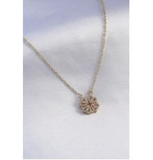 316L Çelik Gold Renk Açılır Zirkon Taşlı Yonca Model Kadın Kolye