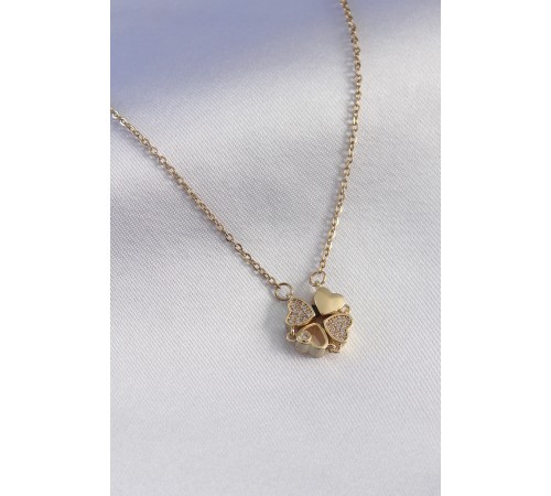 316L Çelik Gold Renk Açılır Yonca Model Zirkon Taşlı Kadın Kolye 316L Çelik Gold Renk Açılır Yonca Model Zirkon Taşlı Kadın Kolye