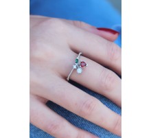 Gümüş Renk Kiraz Model Zirkon Taşlı Kadın Yüzük