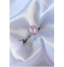 Gümüş Renk Pembe Zirkon Taşlı Kalp Charm Model Pirinç Kadın Yüzük