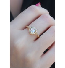 Gold Renk Zirkon Taşlı Kalp Model Charm Pirinç Kadın Yüzük