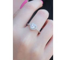 Gümüş Renk Zirkon Taşlı Kalp Model Charm Pirinç Kadın Yüzük