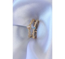 Gold Renk Zirkon Taşlı Taç Figür Pirinç Kadın Yüzük