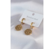 316L Çelik Gold Renk Kalp Model İşleme Detay Kadın Küpe