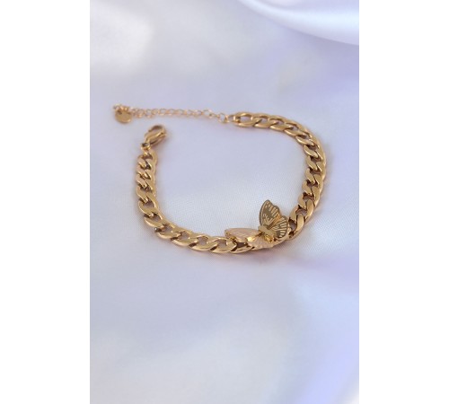 316L Çelik Gold Renk Kelebek Figür İşleme Detay Zincir Model Kadın Bileklik 316L Çelik Gold Renk Kelebek Figür İşleme Detay Zincir Model Kadın Bileklik