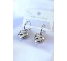 316L Çelik Gümüş Renk Zirkon Taş Detay Kalp Model Kadın Küpe