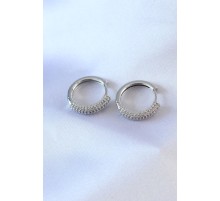 Gümüş Renk Zirkon Taşlı Halka Model Pirinç Kadın Küpe