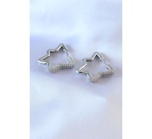 Gümüş Renk Yıldız Model Zirkon Taşlı Pirinç Kadın Küpe