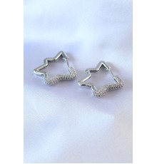Gümüş Renk Yıldız Model Zirkon Taşlı Pirinç Kadın Küpe