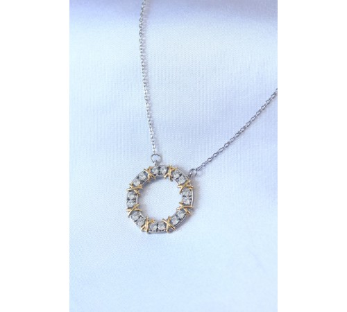 316L Çelik Gümüş Renk Zirkon Taşlı Gold Detay Xoxo Kadın Kolye 316L Çelik Gümüş Renk Zirkon Taşlı Gold Detay Xoxo Kadın Kolye