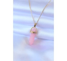 316L Çelik Gold Renk Kristal Pembe Taş Model Kadın kolye