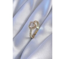 Gold Renk Zirkon Taşlı Kalp Model Pirinç Charm Kadın Yüzük