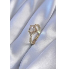 Gold Renk Zirkon Taşlı Kalp Model Pirinç Charm Kadın Yüzük