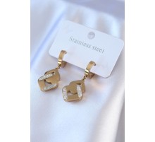 316L Çelik Gold Renk Zirkon Taşlı Kadın Küpe