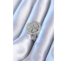 316L Çelik Gümüş Renk Zirkon Taşlı Yonca Model Kadın Yüzük