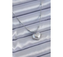 316L Çelik Gümüş Renk İncili Kalp Model Minimal Top Detay Kadın Kolye