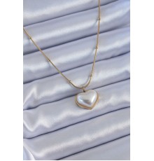 316L Çelik Gold Renk İncili Kalp Model Minimal Top Detay Kadın Kolye
