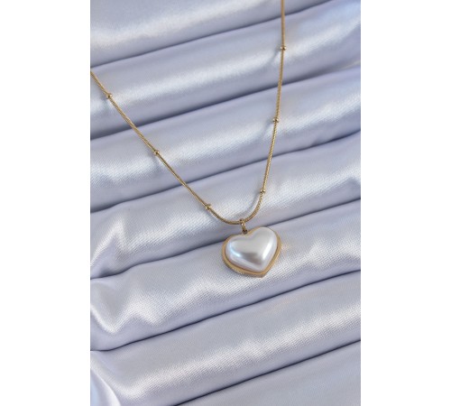 316L Çelik Gold Renk İncili Kalp Model Minimal Top Detay Kadın Kolye 316L Çelik Gold Renk İncili Kalp Model Minimal Top Detay Kadın Kolye
