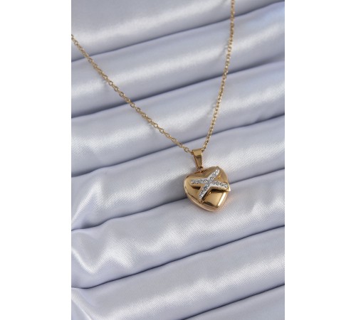 316L Çelik Gold Renk Zirkon Detay Kalp Model Kadın Kolye 316L Çelik Gold Renk Zirkon Detay Kalp Model Kadın Kolye