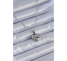 316L Çelik Gümüş Renk Zirkon Taşlı Kalp Model Kadın Kolye