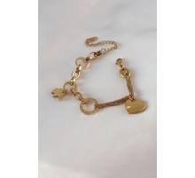 316L Çelik Gold Renk 2'li Zincir Model Zirkon Taş Detay Kadın Bileklik