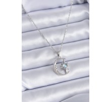 316L Çelik Gümüş Renk Zirkon Taşlı Ay Yıldız Model Kadın Kolye