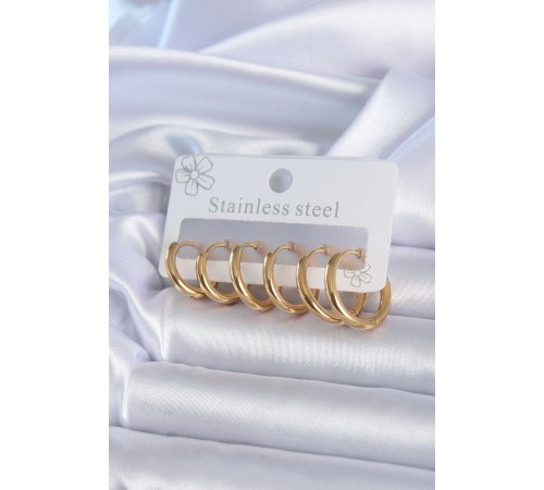 316L Çelik Gold Renk Halka Model Kadın Küpe Seti 316L Çelik Gold Renk Halka Model Kadın Küpe Seti