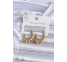 316L Çelik Gold Renk İşlemeli Halka Model Kadın Küpe