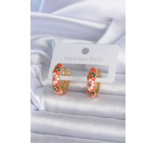 Pirinç Gold Renk Çiçek İşleme Turuncu Kadın Küpe