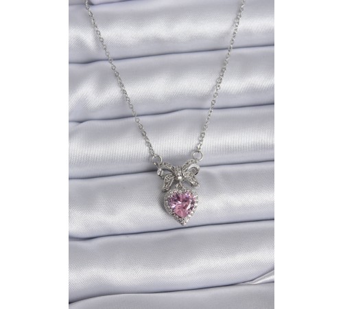 316L Çelik Gümüş Renk Zincir Pembe Kristal Kalp Zirkon Taşlı Kurdele Model Kadın Kolye 316L Çelik Gümüş Renk Zincir Pembe Kristal Kalp Zirkon Taşlı Kurdele Model Kadın Kolye