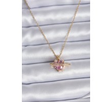 316L Çelik Gold Renk Zincir Pembe Kristal Kalp Model Zirkon Taş Detay Kadın Kolye