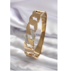316L Çelik Gold Renk Zincir Model Zirkon Taş Detay Kadın Kelepçe
