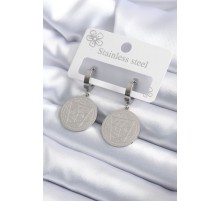 316L Çelik Gümüş Renk Pentagram İşleme Model Kadın Küpe