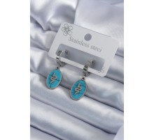 316L Çelik Gümüş Renk Oval Mavi Taşlı Yılan Figür Kadın Küpe