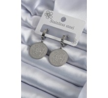 316L Çelik Gümüş Renk Pentagram Yıldızı İşleme Kadın Küpe